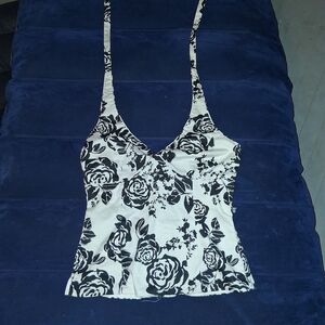 White House Black Market Black and White Floral Camisole